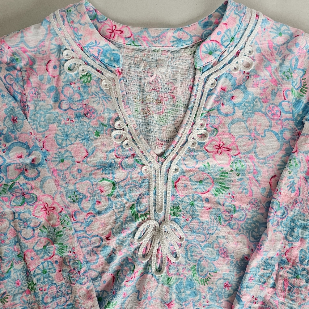 Lilly Pulitzer Cotton Floral Tunic Top S Embroidered Coastal Summer Resortwear - Picture 5 of 11